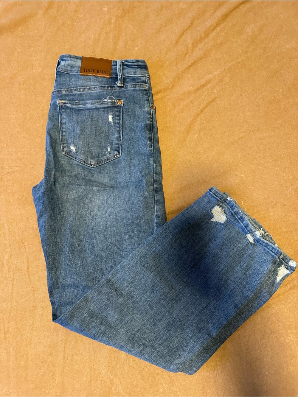 Judy Blue Medium Blue Distressed Straight Jeans